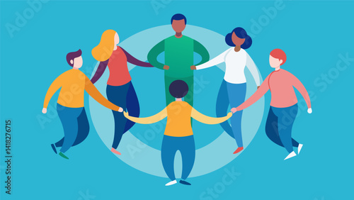 A circle of people holding hands creating a sense of safety and trust within the support group.. Vector illustration