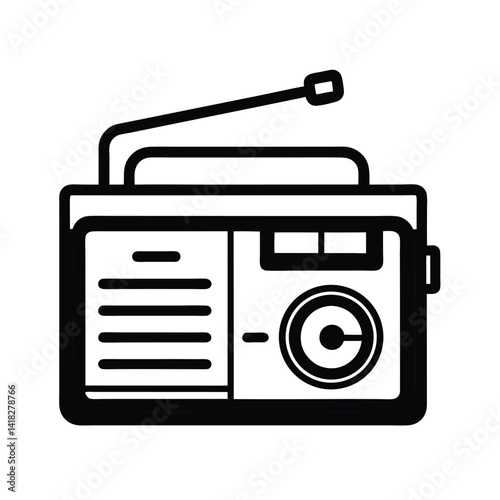 Line Art of Hand Crank Emergency Radio Charger on White