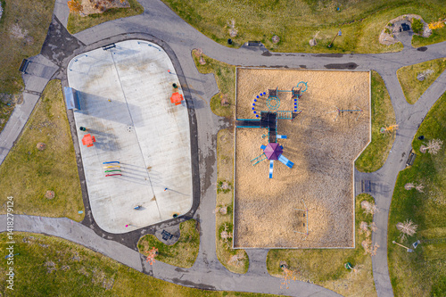 Park with a skate park and a playground