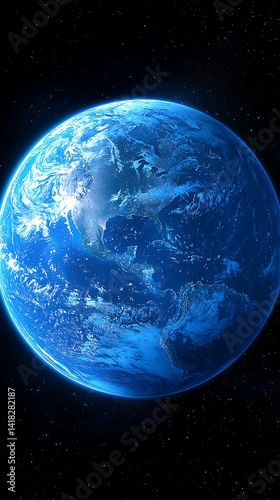 Earth seen from space, a vibrant blue sphere.