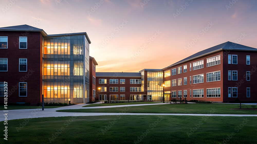 Sunset View Of Modern Brick Residential Complex Sunset View Of Modern Brick Residential Complex