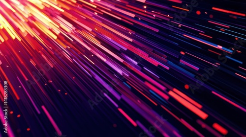 Abstract colorful lines radiating from a source of light on dark background