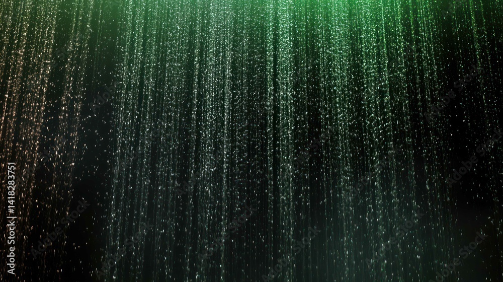 Water droplets appear like cascading stars in a dark, atmospheric setting. Water droplets appear like cascading stars in a dark, atmospheric setting.