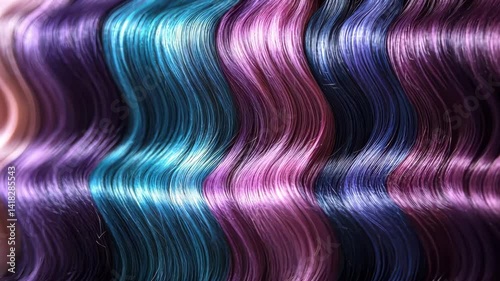 Wavy synthetic hair extensions in various vibrant colors including pink, blue, purple, and black.