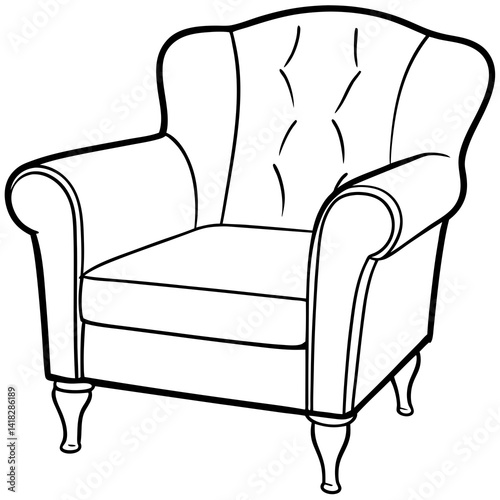 Timeless Armchair: A classic armchair, depicted in an illustration, showcases elegant curves and refined details. It evokes a sense of comfort, relaxation, and timeless design.