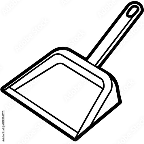 Dustpan illustration: A simple line drawing of a dustpan, perfect for cleaning icons or illustrations.  