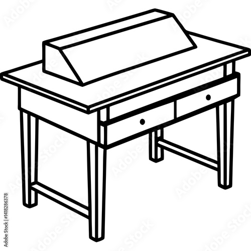 Wooden desk with drawers: A classic wooden desk with a sleek design, complete with drawers for storage and a smooth, inviting surface, showcasing functionality and timeless elegance.
