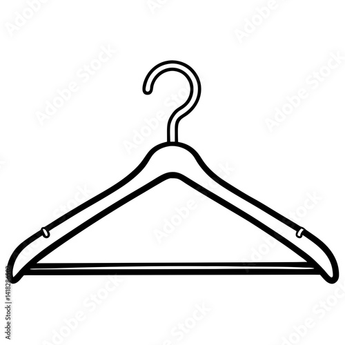 Simple Hanger Illustration: A minimalist black and white line drawing depicts a classic wooden hanger, emphasizing its simple design and everyday functionality. 