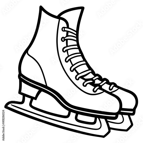 Figure Skate Line Art: A delicate line art illustration capturing the elegance of a figure skate, perfect for a coloring page or design element.