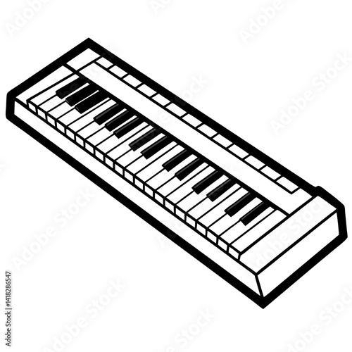 Black and white illustration of an electronic keyboard: A simplistic black and white drawing depicts the keys of an electronic musical keyboard.