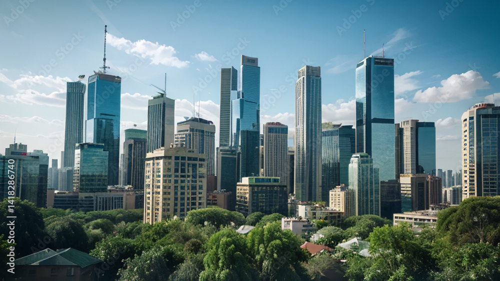 A Vibrant Metropolis Skyline with Lush Green Spaces A Vibrant Metropolis Skyline with Lush Green Spaces