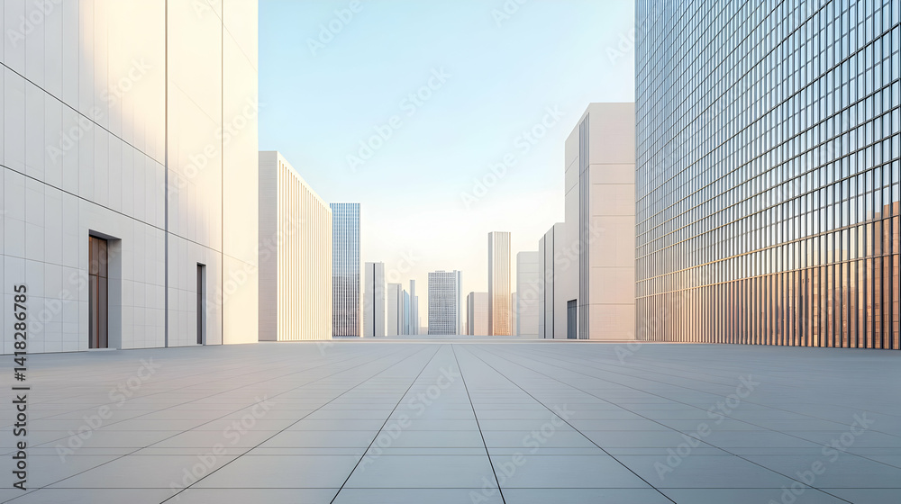 Fototapeta premium Modern Cityscape Empty Plaza Perspective View