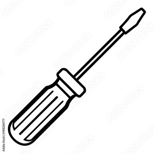 Precision in Hand: A detailed line art illustration showcases a classic screwdriver, poised to tackle any project. Its ergonomic design invites a sense of reliability and craftsmanship.