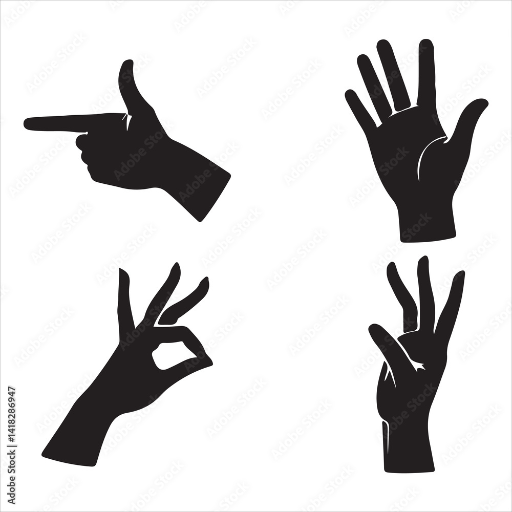 Fototapeta premium A set of hand gestures, silhouette