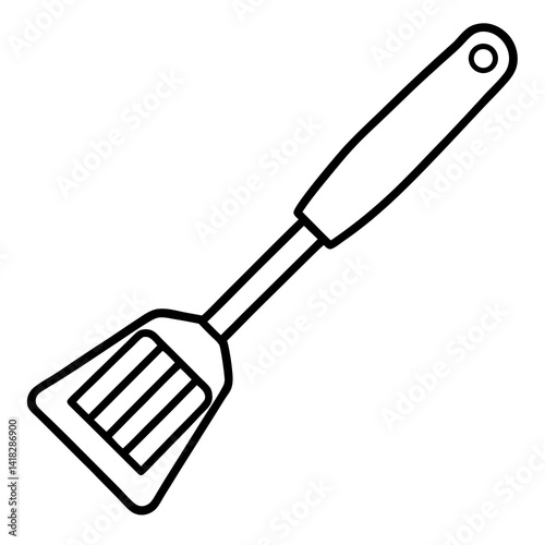 Kitchen Spatula Icon: This icon is a simple line drawing of a spatula. The outline, with the handle and the slotted end, provides a clear and stylized representation of this essential kitchen tool.