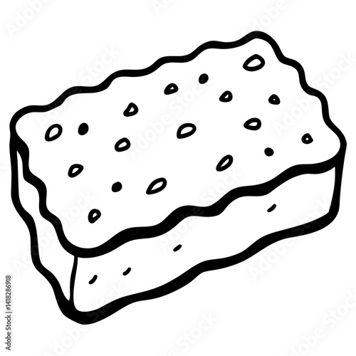 Simple Sponge Illustration: A minimalist, clean black and white illustration of a common household sponge, rendered with basic shapes and lines.