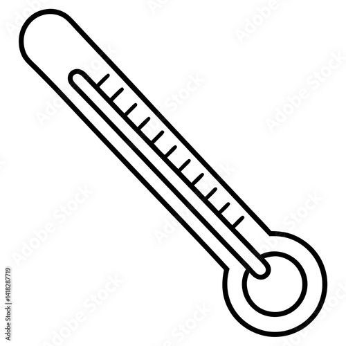 Thermometer Illustration: A simple, high-contrast illustration of a classic thermometer, rendered in crisp black lines, signifying temperature, measurement, and scientific tools.