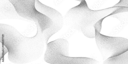 Monochrome stipple gradient in organic flowing pattern of soft grain and particle undulate texture. Abstract ripple form with smooth dissolve and dust fade. Vector illustration.