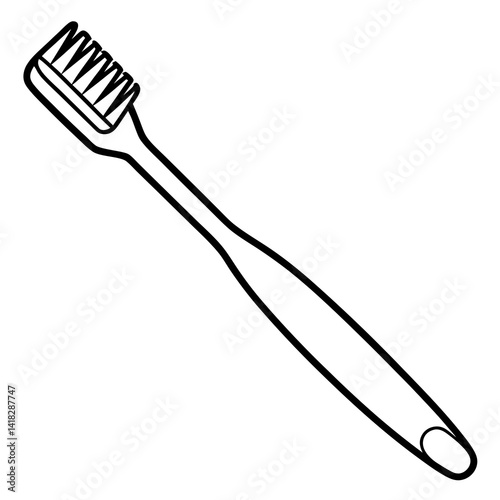 Simplified Toothbrush Illustration: A crisp, minimalistic outline of a toothbrush, showcasing its form, perfect for dental hygiene, healthy habits, and morning routine illustrations.
