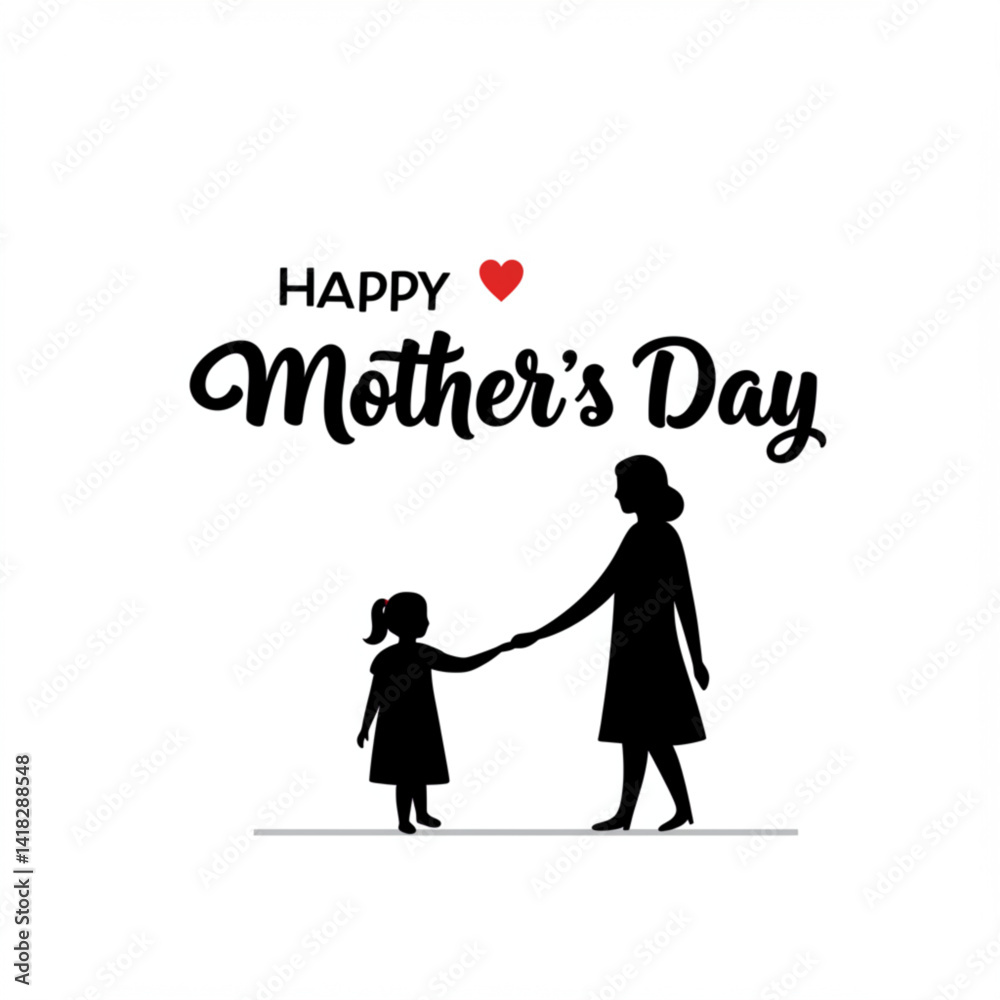 Elegant mother and daughter silhouette with Happy Mother’s day message Elegant mother and daughter silhouette with Happy Mother’s day message