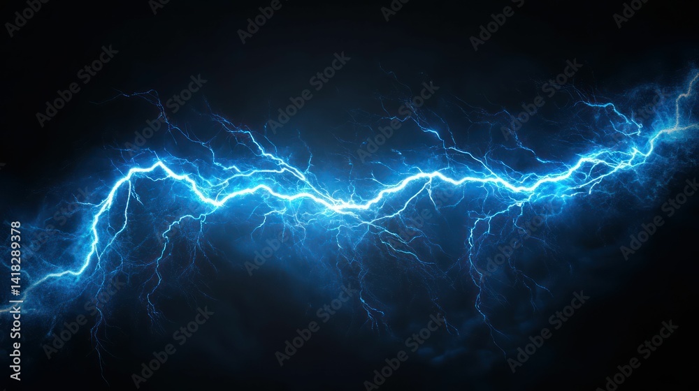Obraz premium Striking blue lightning bolt electrifies the dark background.