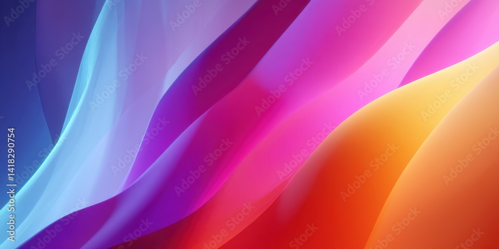 Obraz premium Abstract waves of vibrant color create a dynamic and eye-catching backdrop, transitioning from cool blues to warm oranges, purple, yellow, red.
