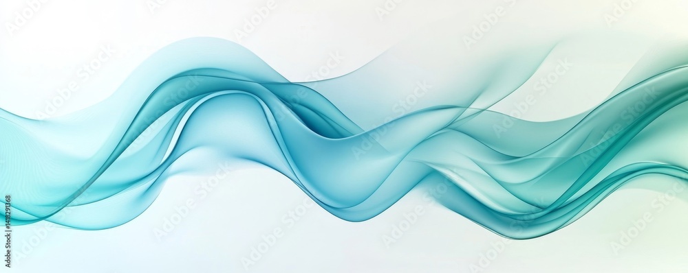 Fototapeta premium Green turquoise and blue gradient abstract background. Modern simple light blue wave curve shape design on white background. Bright color wave graphic