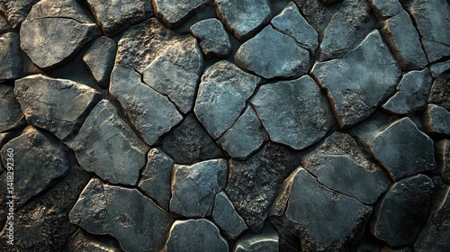 Close-up view of a textured stone wall.