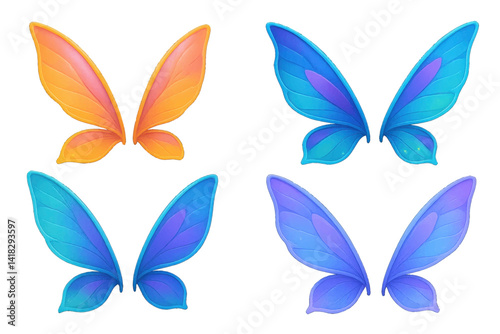 Collection of 3D illustrations featuring fairy wings, magical creatures, and vibrant colors