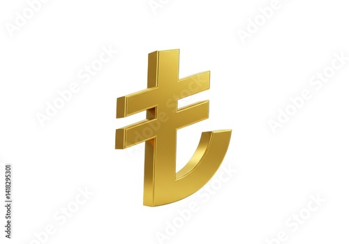 3d turkish lira currency symbol in gold isolated on white background