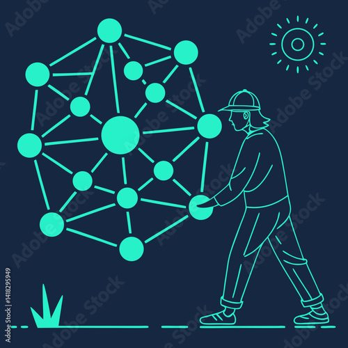 Artificial Intelligence Machine Learning Data Visualized as Glowing Energy Grid