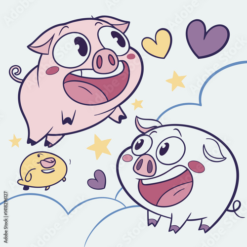 Silly Pig Emoji Expressions in Pastel and Bright Colors