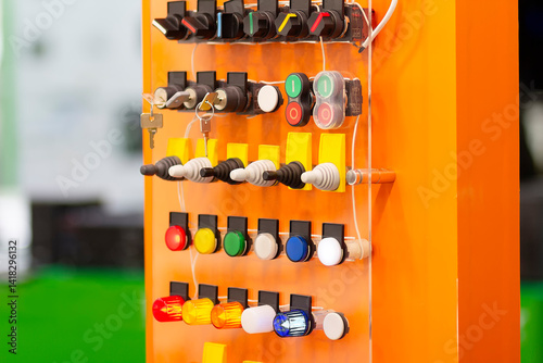 Multi-colored push button at the exhibition stand