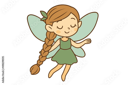 The fairy is cute and little, with a beautiful and long braided hairstyle