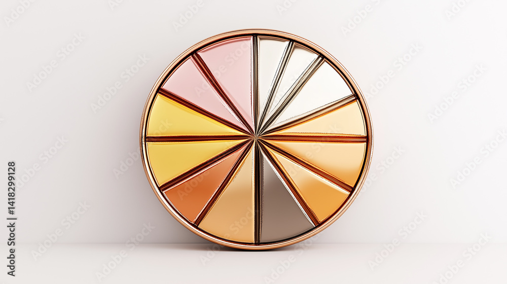 Obraz premium Modern minimalist abstract wall art featuring geometric colorful segments. Metallic pie chart in gold tones