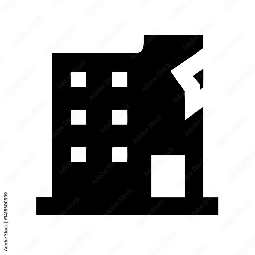 Icon of a damaged building to signify destruction or disrepairIcon of a damaged building to signify destruction or disrepair Icon of a damaged building to signify destruction or disrepairIcon of a damaged building to signify destruction or disrepair
