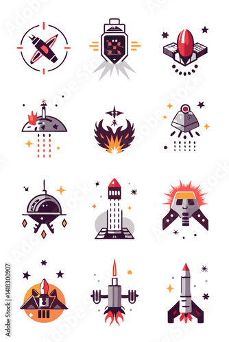 Variety of Spacecrafts and Rockets on White Background