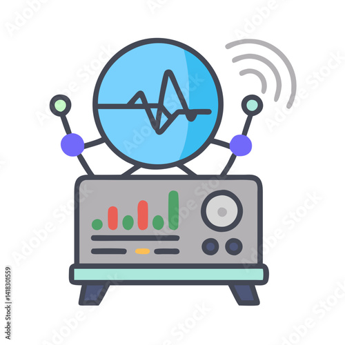 Cartoon machine with signal and graph monitoring activity