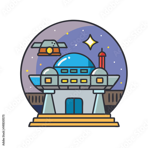 Futuristic space station vector illustration in cartoon style