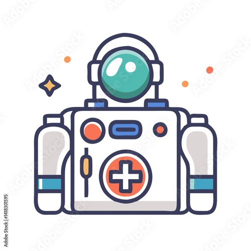 Astronaut medic in space with medical cross icon
