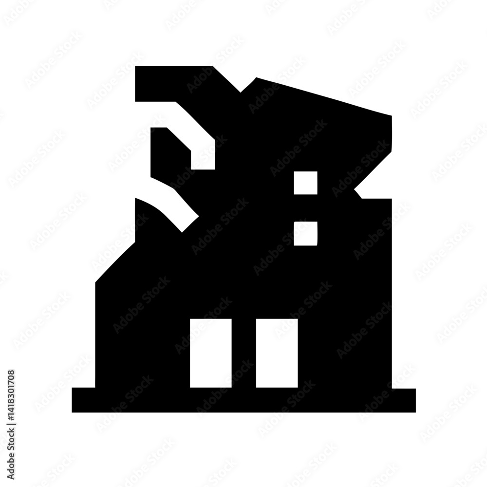 Icon of a damaged building to signify destruction or disrepair Icon of a damaged building to signify destruction or disrepair