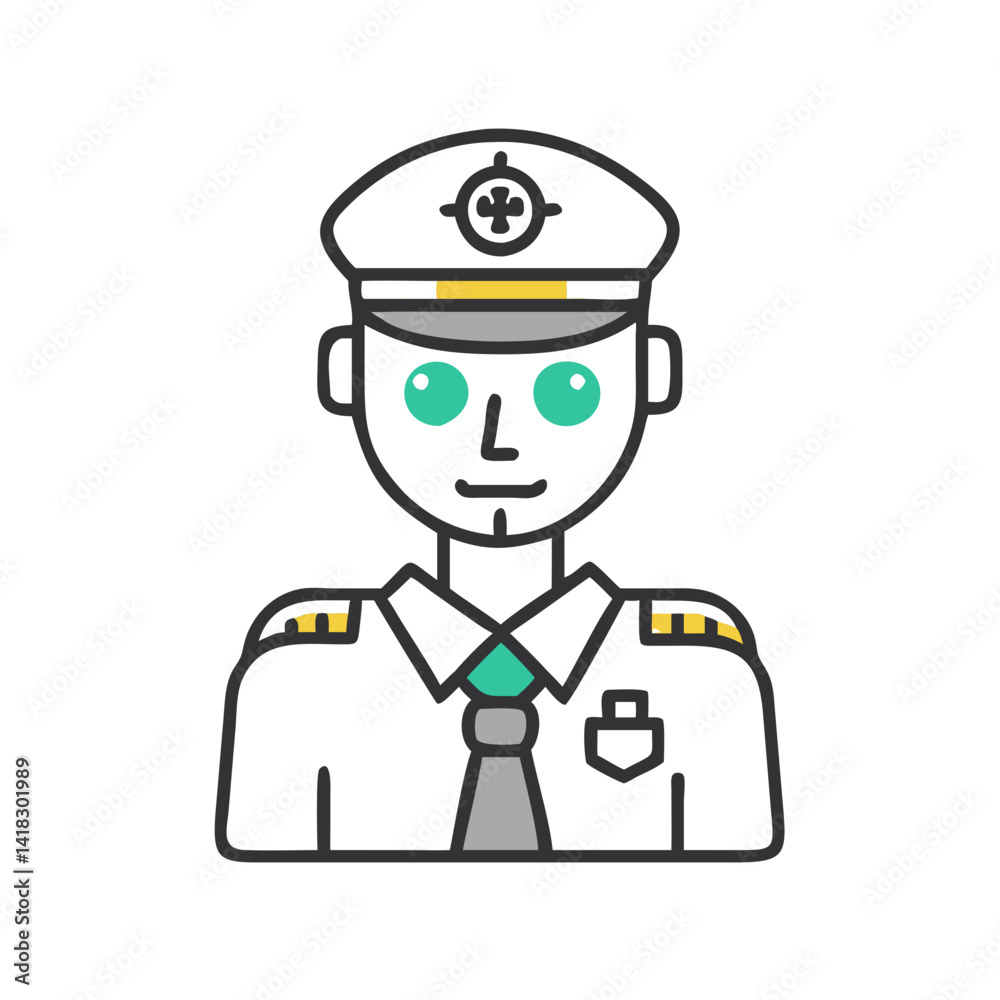 Stylized Pilot Illustration: Aviation Professional, Uniform, Teal Eyes Stylized Pilot Illustration: Aviation Professional, Uniform, Teal Eyes