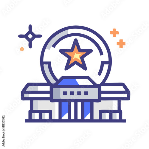 Hollywood sign icon with star, circle, and shines