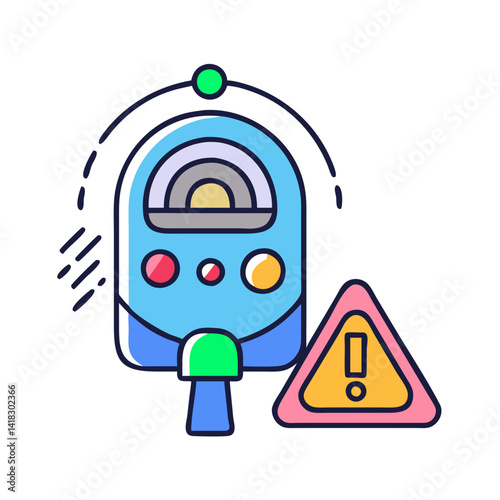 Faulty Machine with Warning Sign on a Black Background