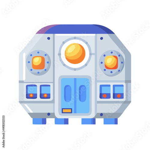 Cartoon space station module with door and windows