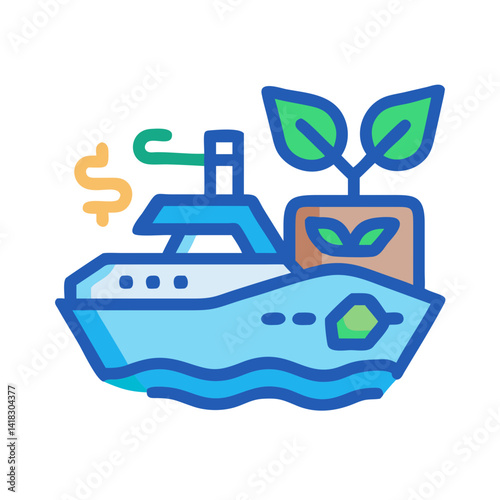 Sustainable shipping: eco-friendly boat investment icon illustration