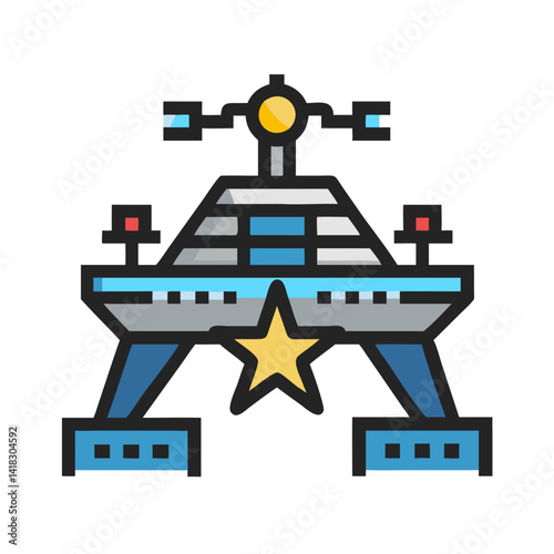 Modern Lunar Lander Icon with Star on Black Background