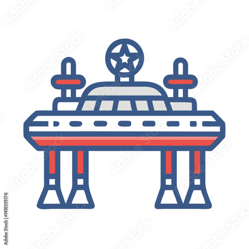 Futuristic space station icon with star on black