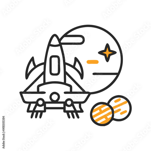 Rocket ship in space with planet and stars