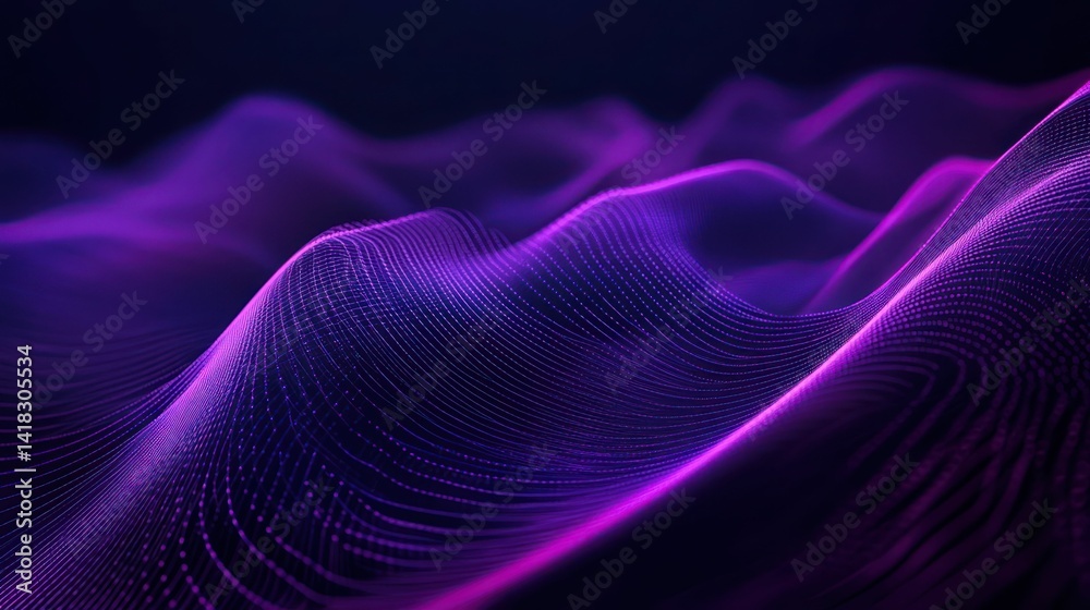 Abstract purple waves of lines and dots on a dark background, modern style. Abstract purple waves of lines and dots on a dark background, modern style.
